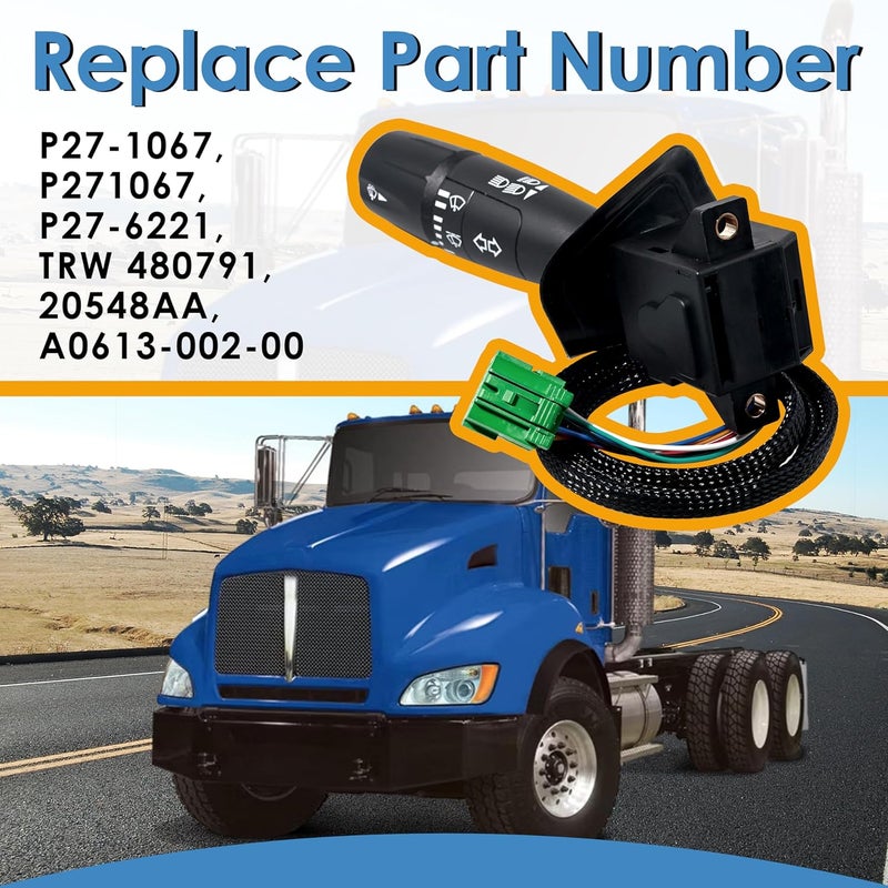 KITONLA Turn Signal Switch with 8 Wire, Fit for Kenworth & Peterbilt, Replacement Part# P27-1067, P271067, P27-6221, P276221, TRW 480791, 20548AA, A0613-002-00 Black - Image 3